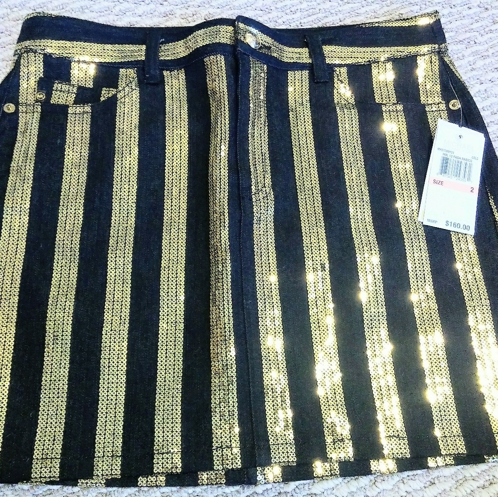Michael Kors black gold sequin mini skirt sz 2 NWT